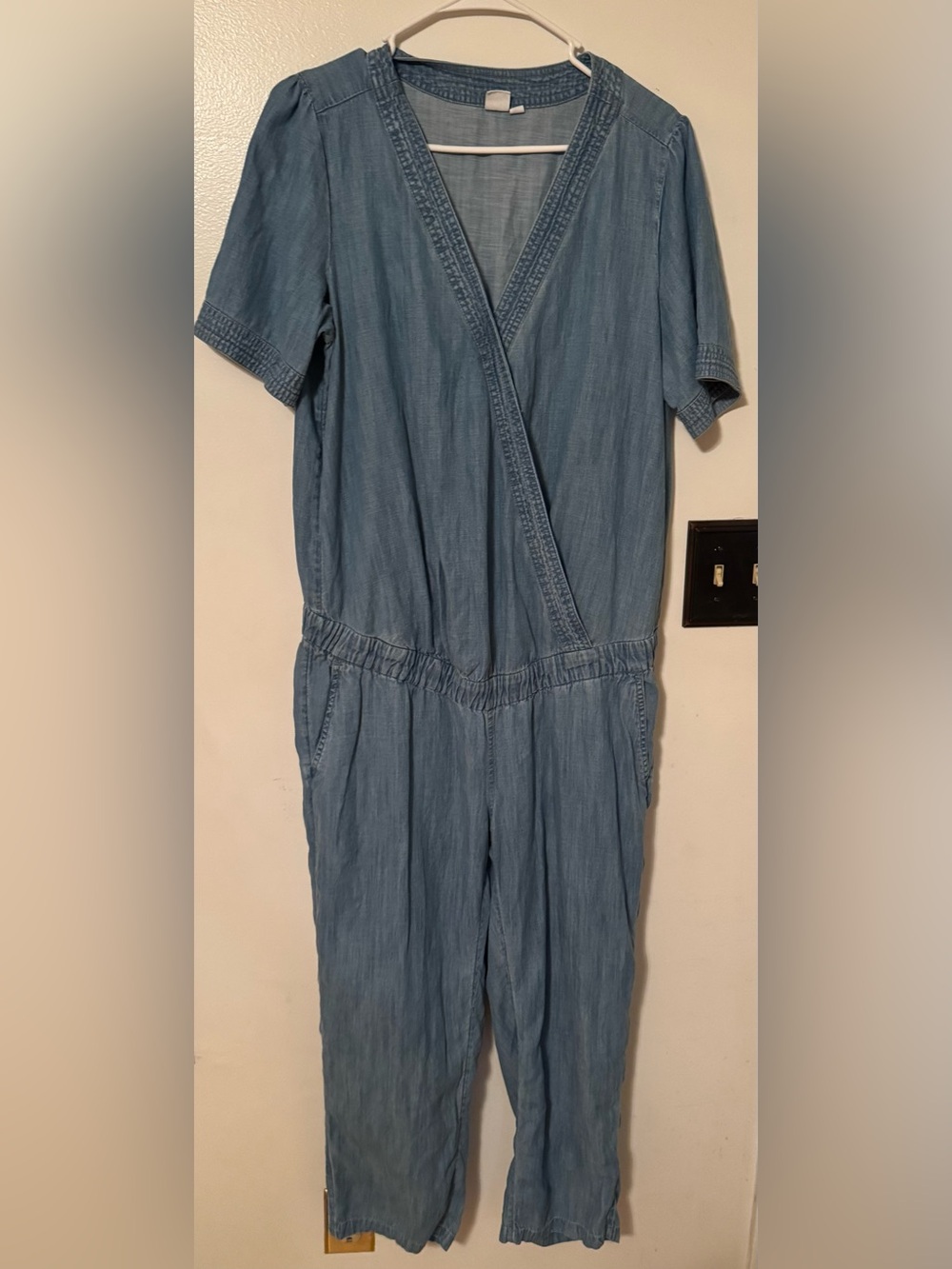 GAP Light Blue Denim-Style Short Sleeve Jumpsuit